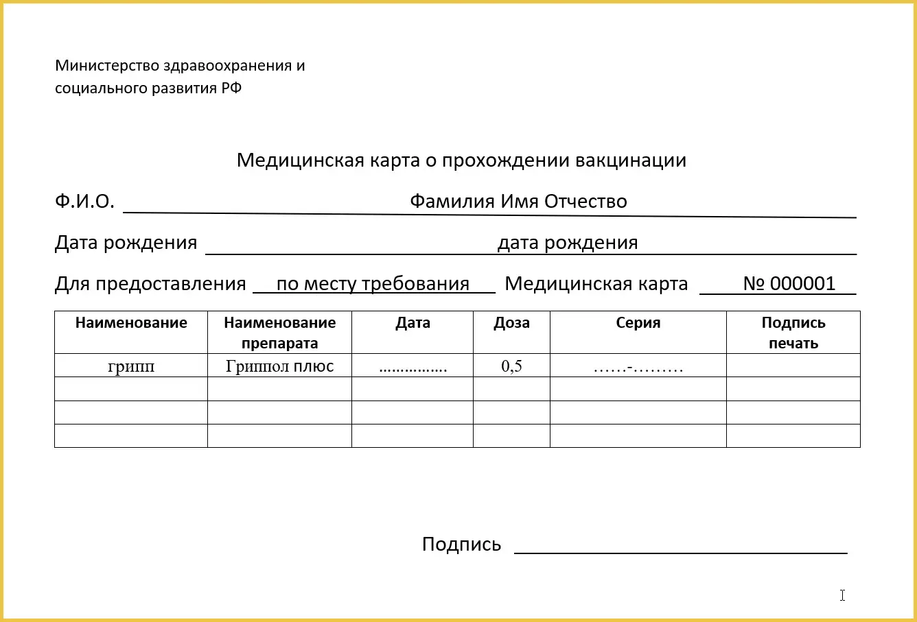 Купить и оформить справку о прививке от гриппа в Москве