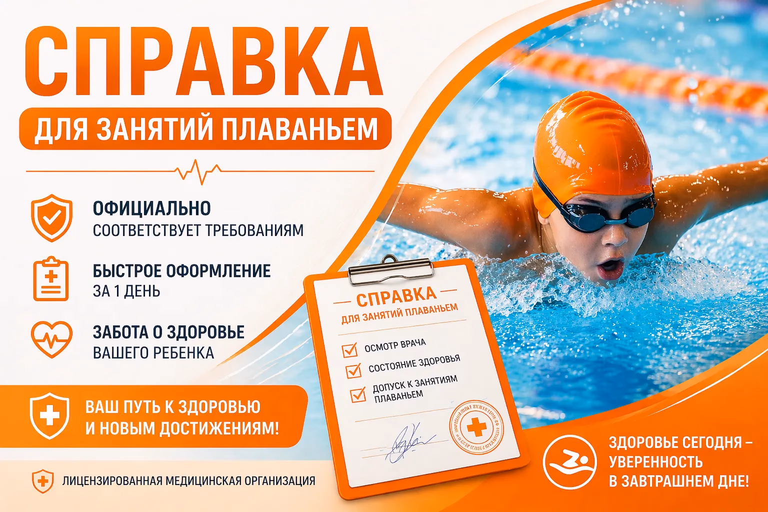 Баннер справки для занятий плаванием в Москве